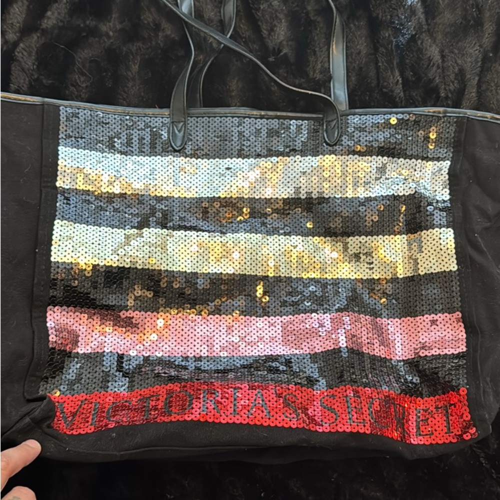 Victoria's Secret Black and Multicolor Sequin Tote